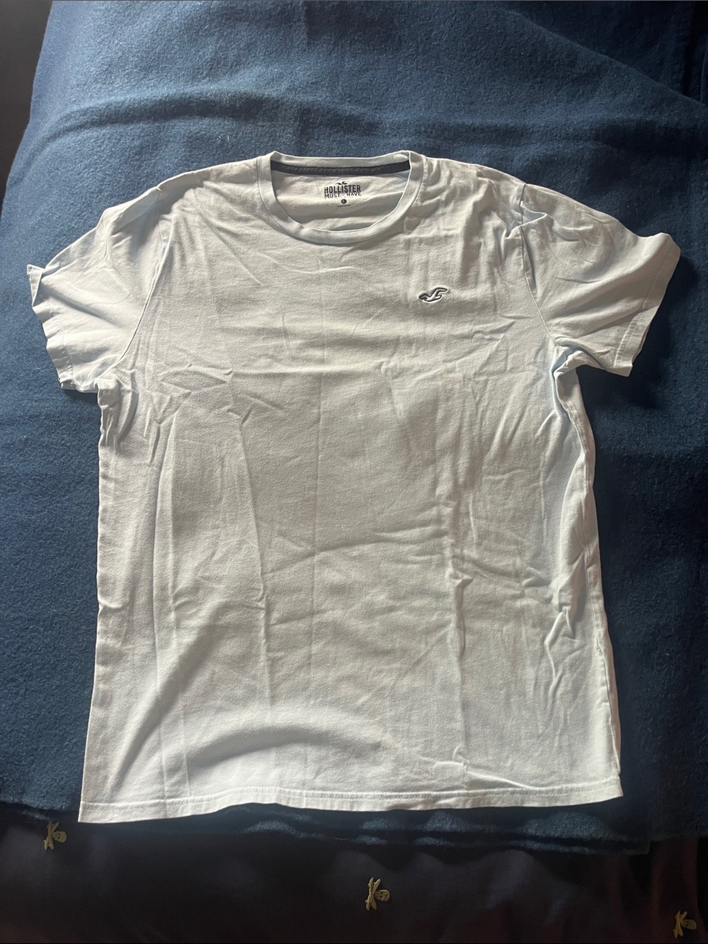 Hollister Men’s Light White Crewneck Tee with Embroidered Logo